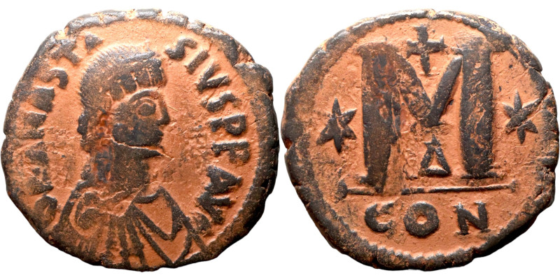 Anastasius I. (491-518 AD). Follis. Constantinople. Obv: D N ANASTASIVS P P AVG....