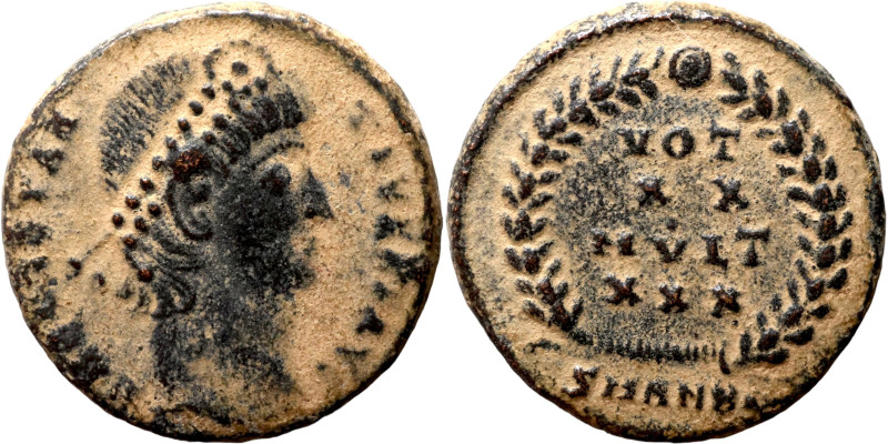 Roman coin of Constantius II 337-340,Obverse: D N CONSTANTIVS P F AVG, pearl-dia...