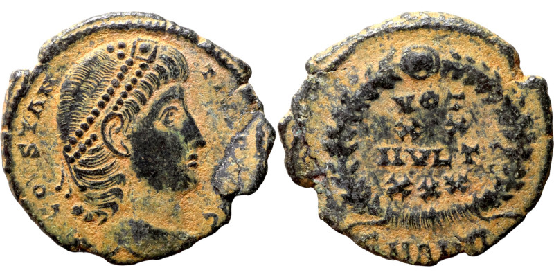 Roman coin of Constantius II 337-340,Obverse: D N CONSTANTIVS P F AVG, pearl-dia...