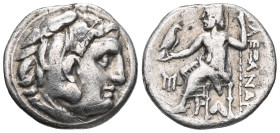 Alexander III the Great, AR Drachm (Silver, 4.12, 17mm) 319-310 BC. Posthumous issue, KolophonObv: head of Herakles right, wearing lionskin headdress....
