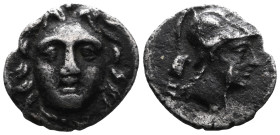 GreekCILICIA. Tarsos. Time of Pharnabazos and Datames, circa 380-360 BC. Obol (Silver, 9.74 mm, 0.72 g). Female head facing slightly left, with draper...