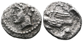 GreekCilicia-Uncertain, AR Obol, ca 400 BC. Silver Obol, Persian standard.Youthful clean shaven male head to left, wreathed with grain earsRev: Eagle ...