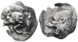 GreekMysia, Kyzikos, AR Obol, (Silver), Circa 450-400 BC. Mysia, Kyzikos, AR Obol, (Silver), Circa 450-400 BC.Obv: Forepart of boar left, with Ǝ on sh...