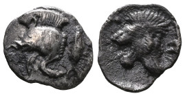 GreekMysia, Kyzikos, AR Obol, (Silver), Circa 450-400 BC. Mysia, Kyzikos, AR Obol, (Silver), Circa 450-400 BC.Obv: Forepart of boar left, with Ǝ on sh...