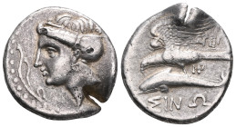 GreekPAPHLAGONIA, Sinope. Circa 350/30-300 BC. AR Drachm (19mm, 6.00 g, 6h). Aiginetic standard. Phageta–, magistrate. Head of nymph left, hair in sak...
