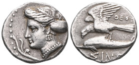 GreekPAPHLAGONIA. Sinope. Circa 330-300 BC. Drachm (Silver), Theot..., magistrate. Head of the nymph Sinope to left, her hair bound in a sakkos, weari...