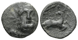 GreekPISIDIA. Selge. 2nd-1st century BC. (Bronze, 13 mm, 3.26 g, 12 h). Head of Herakles facing slightly to right, wreathed with styrax; lion skin tie...