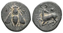 GreekIONIA. Ephesos. Circa 390-320/00 BC. Ae (bronze), uncertain magistrate. [E-Φ] Bee. Rev. [magistrate] to left, Stag kneeling left, head to right; ...