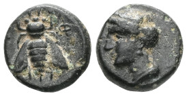GreekIonia, Ephesos, AE, (Bronze, 1.17 g 10 mm), Circa 375-325 BC. Ionia, Ephesos, AE, (Bronze), Circa 375-325 BC.Obv: Female head left, wearing mural...