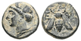GreekIonia, Ephesos, AE, (Bronze, 1.17 g 10 mm), Circa 375-325 BC. Ionia, Ephesos, AE, (Bronze), Circa 375-325 BC.Obv: Female head left, wearing mural...