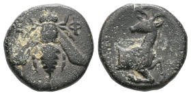 GreekIONIA. Ephesos. Circa 390-320/00 BC. Ae (bronze), uncertain magistrate. [E-Φ] Bee. Rev. [magistrate] to left, Stag kneeling left, head to right; ...