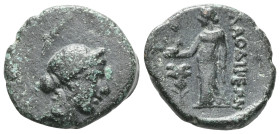 GreekPHYRGIA, Laodikeia.(Circa 2nd-1st century B.C.)AE Broze Diademed head of Aphrodite right / ΛAOΔIKEΩN, Aphrodite standing left, holding dove; rose...