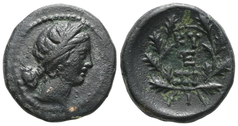 Greek
MYSIA. Kyzikos (Circa 200-100 BC).
AE Bronze 
Head of Kore right, weari...