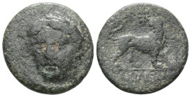 GreekIONIA. Miletos. (circa 350-190 BC). Leon, magistrateAE Bronze Obv: Laureate and draped bust of Apollo facing slightly leftRev: ΛEΩN. Lion standin...
