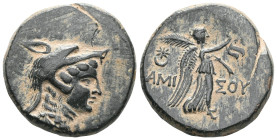 Greek
PONTOS. Amisos. Time of Mithradates VI Eupator, circa 85-65 BC. (Bronze). Bust of Amazon to right, wearing wolf skin headdress. Rev. AMIΣOY Nik...