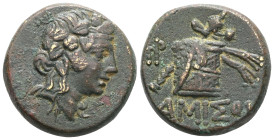 Greek CoinsPONTOS. Amisos. Time of Mithradates VI Eupator (Circa 105-90 or 90-85 BC).AE Bronze.Obv: Head of Dionysos right, wearing ivy wreath.Rev: AM...