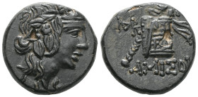 Greek CoinsPONTOS. Amisos. Time of Mithradates VI Eupator (Circa 105-90 or 90-85 BC).AE Bronze.Obv: Head of Dionysos right, wearing ivy wreath.Rev: AM...