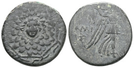 Greek Coin PONTUS, Amisos . Circa 85-65 BC. Æ….Aegis / AMI-SOU, Nike walking right, holding palm tied with fillet over left shoulder; monograms left a...