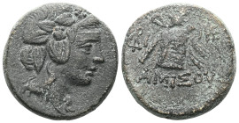 Greek Coins
PONTOS. Amisos. Time of Mithradates VI Eupator (Circa 105-90 or 90-85 BC).
AE Bronze.
Obv: Head of Dionysos right, wearing ivy wreath....