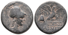 Greek Coins
PHRYGIA.Apamea.Ca 133-48 BC.AE Bronze
Obverse : Bust of Athena right, wearing high crested Corinthian helmet and an aegis
Reverse : ΑΠΑ...