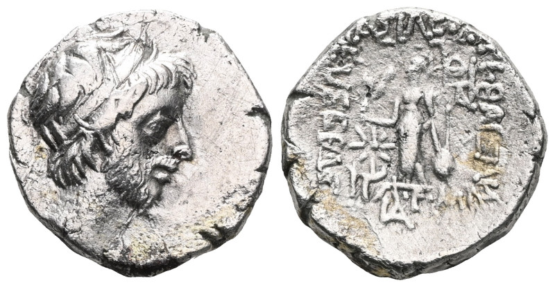 Greek
Kingdom of Cappadocia. Ariobarzanes III Drachm. 52-42 BC.
Diademed, bear...