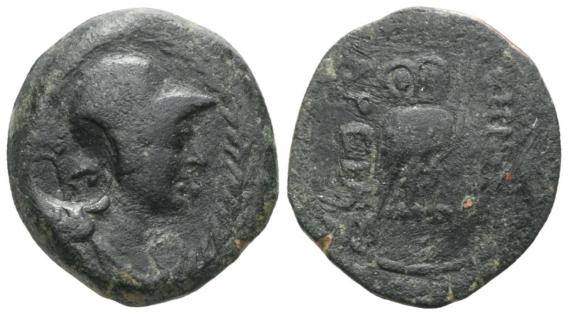 Greek
Mysia, Pergamon.(Circa 2nd century B.C).
AE Bronze 
Helmeted and draped...