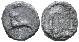 Greek Coins. Middle East, uncertain mint. Bronze, 3rd century BC . Ram leaping l., head turned back. Rev. Scales. (Nectanebo II of Egypt). (Commagene)