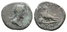 PAMPHYLIA.Perge.(Circa 50-30 BC).Ae.Obv : Cult statue of Artemis Pergaia facing within distyle temple.Rev : APTEMIΔOΣ ΠEPΓAIAΣ.Bow and quiver.