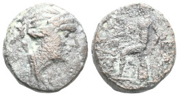 GreekMysia, Pergamon, Civic Issue Circa 200-113 BC AEObv: Laureate head of Asclepios (or Zeus) right ΑΣ - ΚΛΗΠ[ΙΟΥ] / ΣΩΤΗΡ[ΟΣ], legend vertically dow...