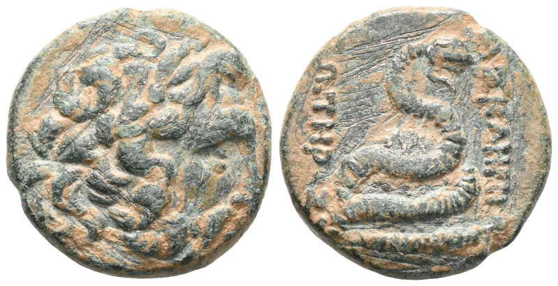 Mysia, Pergamon. 200-113 B.C. AE
Laureate head of Asklepios (or Zeus) right

...