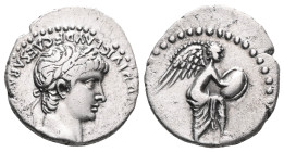Nero AR Hemidrachm of Caesareia, Cappadocia. AD 54-68. Laureate head right / Nike seated left on globe, holding wreath. Sydenham, Caesarea 82 Very Fin...