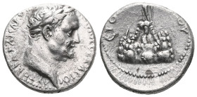 CAPPADOCIA, Caesarea-Eusebia. Vespasian. AD 69-79. AR Didrachm. Struck AD 77-78. Laureate head right / Mt. Argaeus surmounted by statue. Metcalf 3; Sy...
