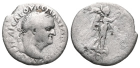 Roman ProvincialCappadocia, Caesarea Eusebeia, AR hemidrachm , Vespasian (69-79) Obv: ΑΥΤΟΚΡ ΚΑΙϹΑΡ Ο[ΥЄϹΠΑϹΙΑΝΟϹ ϹЄ]ΒΑ, laureate head right.Rev: Nike...