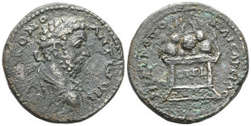 CAPPADOCIA, Caesarea-Eusebia. Commodus. AD 177-192. Æ . Dated RY 11 (AD 190). Laureate, draped, and cuirassed bust right / Agalma of Mt. Argaeus set o...