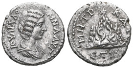 CAPPADOCIA, Caesarea-Eusebia. Julia Domna. Augusta, AD 193-217. AR Drachm . Dated RY 14 of Septimius Severus (AD 206). Draped bust right / Mount Argae...