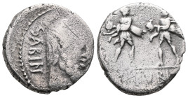 Roman Republican & ImperatorialL. Titurius L.f. Sabinus, 89 BC. Denarius (Silver), Rome. SABIN Bare-headed and bearded head of King Titus Tatius to ri...