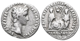 Augustus (27 BC-AD 14). AR denarius. Lugdunum, 2 BC-AD 14. CAESAR AVGVSTVS DIVI F PATER PATRIAE, laureate head of Augustus right / AVGVSTI F COS DESIG...