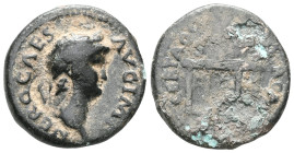 NERO (54-68). Semis. Rome.Obv: NERO CAES AVG IMP.Laureate head right.Rev: CER QVIN Q ROM CO / SC.Table bearing urn and wreath; on front of left panel,...