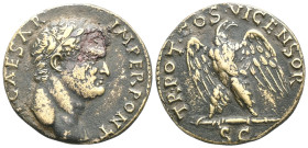 UNCERTAIN ASIA MINOR. Titus (Caesar 69-79). Ae.Obv: T CAESAR IMPER PONT.Laureate head right.Rev: TR POT COS VI CENSOR / S - C.Eagle, with spread wings...