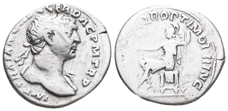 Trajan (98-117). AR Denarius . Rome, 108-9. Laureate bust r., slight drapery. R/...