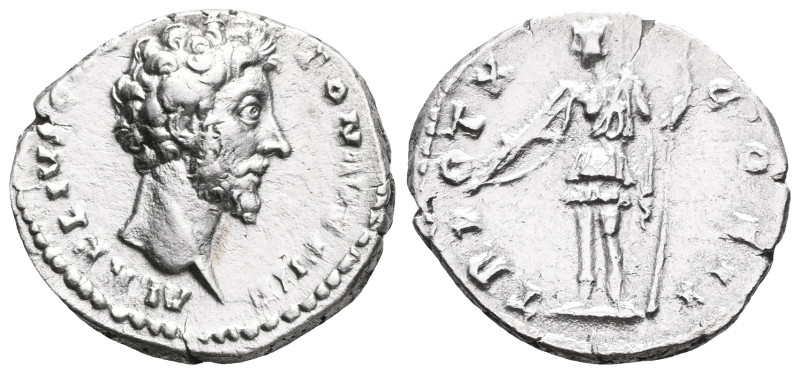 Marcus Aurelius AR Denarius. Rome, AD 163-164. M ANTONINVS AVG IMP II, bare head...