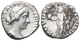 ROMAN IMPERIAL
Lucilla AR Denarius.  Rome, AD 163-181. LVCILLΛE AVC ANTONINI AVG, draped bust right / IVNONI LVCINAE, Juno standing left holding chil...