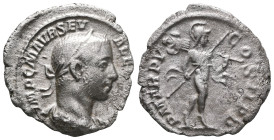 Severus Alexander AD 222-235. RomeDenar ARIMP C M AVR SEV ALEXAND AVG, laureate, draped bust right / P M TR P V COS II P P, Mars walking right carryin...