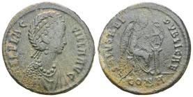 Roman Imperial Aelia Flacilla, 383-386. Ae (bronze), Constantinople. AEL FLACILLA AVG Diademed and draped bust of Aelia Flacilla to right. Rev. SALVS ...