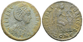 Roman Imperial Aelia Flacilla, 383-386. Ae (bronze), Constantinople. AEL FLACILLA AVG Diademed and draped bust of Aelia Flacilla to right. Rev. SALVS ...