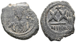 Byzantine, Phocas (602-610) AE half Follis (Bronze) Nicomedia
Obv: Crowned and cuirassed facing bust, holding mappa and cross
Rev: Large XX, cross a...
