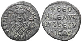 Theophilus (829-842) AE Follis (Bronze, 7.08g, 26mm) Constantinople, 830/1-842.
Obv: ΘЄOFIL bASIL’, three-quarter length crowned facing bust, wearing...