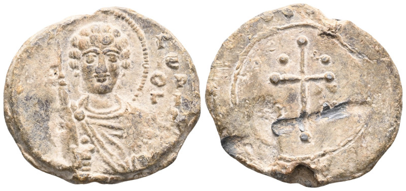 Byzantine Lead Seals, 11th Centuries, St. George.
Obverse: Bust of St. George. ...