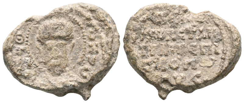 Byzantine Lead Seals, 7th - 13th Centuries Obverse: Moire. Bearded bust. Environ...