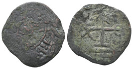 CRUSADERS, Cyprus. Richard. King of England, 1189-1199. Æ Tetarteron (17mm, 0.74 g, 6h). Crowned facing bust, holding cross-tipped scepter and globus ...